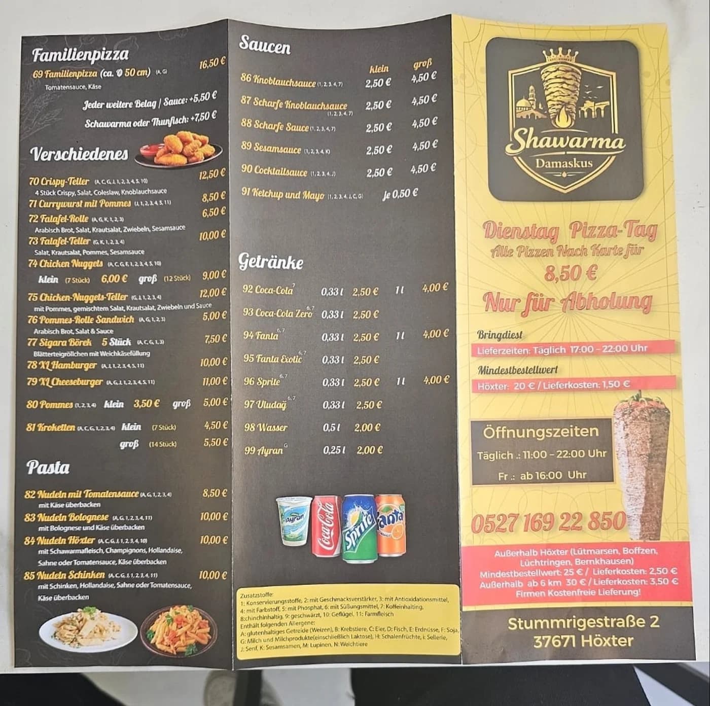 Speisekarte Shawarma Damaskus, Rückseite